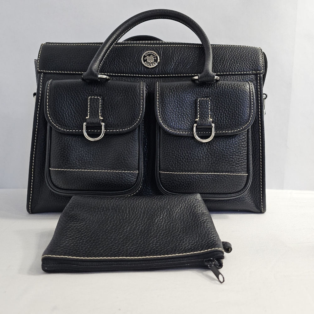 DOONEY & BOURKE Black Leather Double Pocket Tote Satchel Shoulder & Coin‎ Bag - Picture 2 of 16